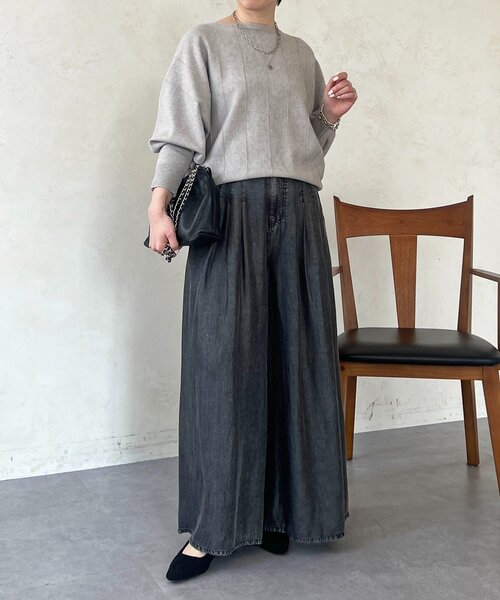 パンツ タックワイドフレアパンツ レディースの画像