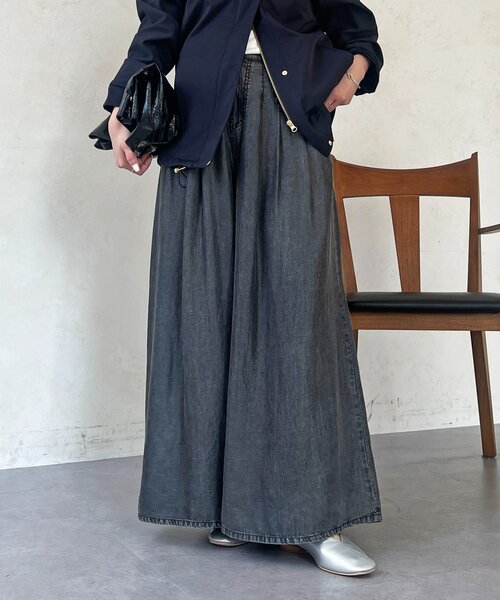 パンツ タックワイドフレアパンツ レディースの画像