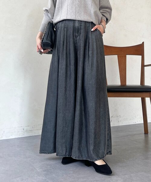 パンツ タックワイドフレアパンツ レディースの画像