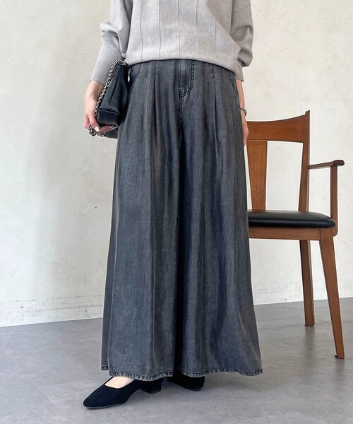 パンツ タックワイドフレアパンツ レディースの画像