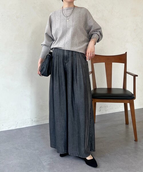 パンツ タックワイドフレアパンツ レディースの画像