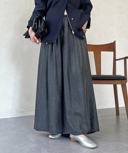 パンツ タックワイドフレアパンツ レディースの画像