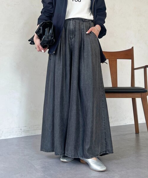 パンツ タックワイドフレアパンツ レディースの画像