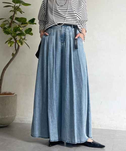 パンツ タックワイドフレアパンツ レディースの画像