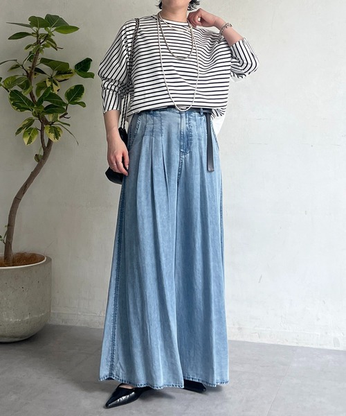 パンツ タックワイドフレアパンツ レディースの画像
