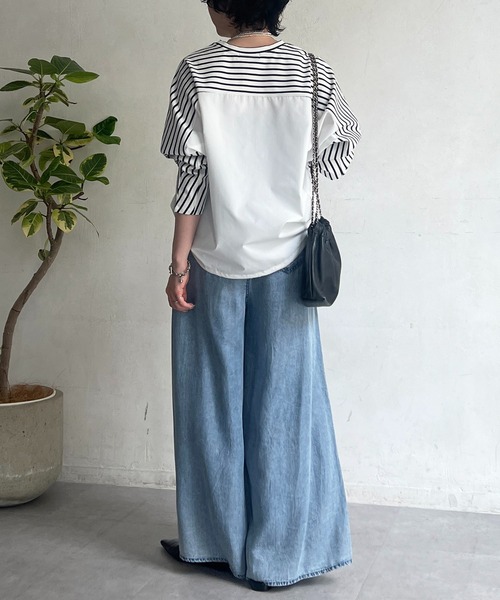 パンツ タックワイドフレアパンツ レディースの画像
