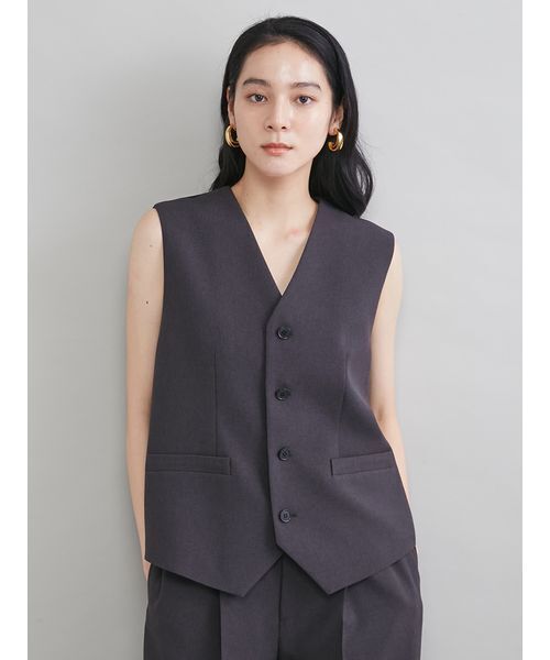 Mila owen 16AW 美品 バックベルト ロングジレ ベスト グレー Mila Owen（ミラオーウェン） ベスト ジレ 後ろバックル付きベスト