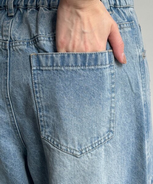 ジーンズ デニム デニムパンツ ミドルオンスダメージスリットデニム レディースの画像