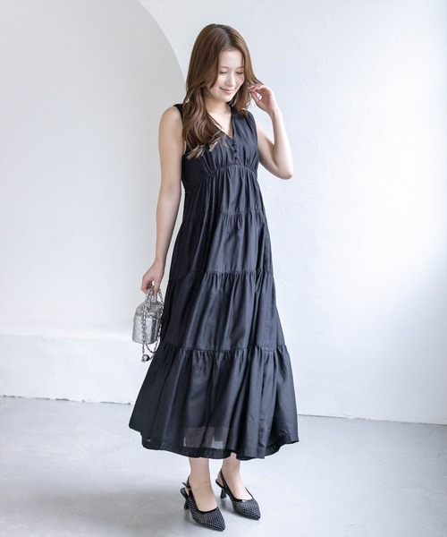 極美品♡ルネ♡ティアードワンピース CLEAR BASIC ワンピース Vネックノースリーブティアードワンピース
