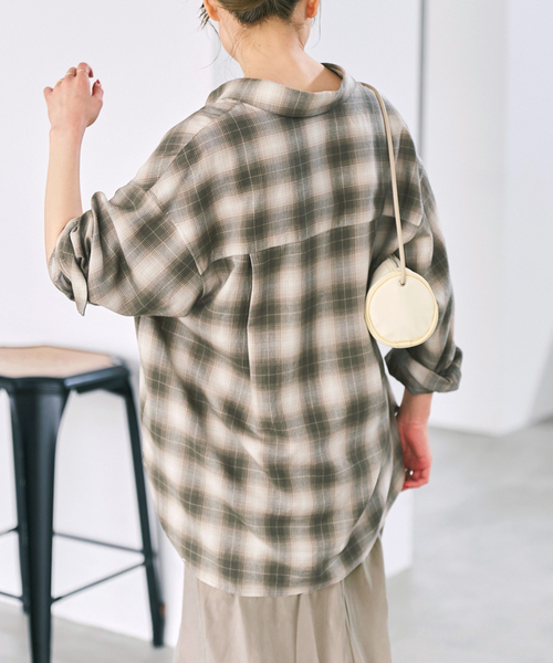 スピックアンドスパン　オーバーサイズ チェックシャツ 長袖 ブラウン系 Spick＆Span（スピック アンド スパン） ブラウス シャツ ソフト