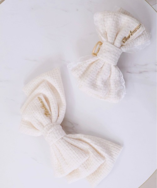 ReAmour ヘアクリップ ツイードビッグリボンバレッタ : ZOZOTOWN Yahoo
