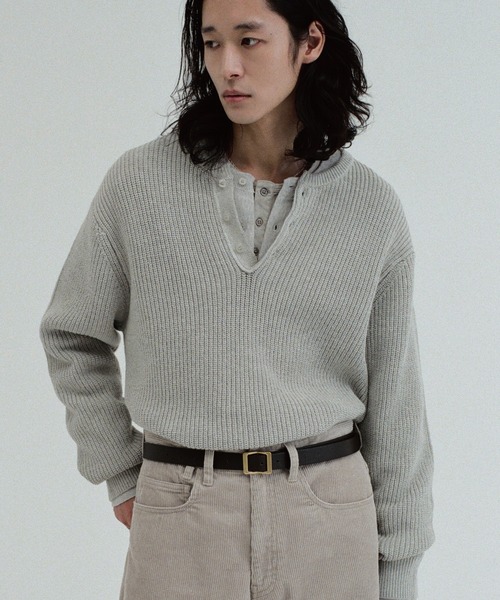 WYM LIDNM セーター ニット WOOL BLEND 14G HENLEY KNIT メンズ