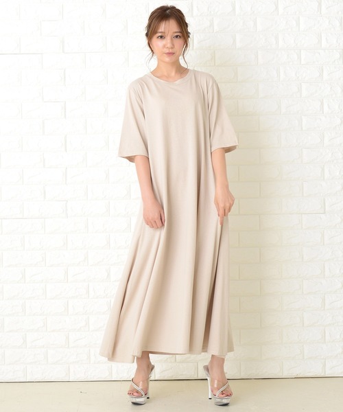 夏にぴったり☀ロングゆったりワンピース✿女子会やデートに最適 Lace Ladies ワンピース 半袖ゆったりTシャツロングワンピース
