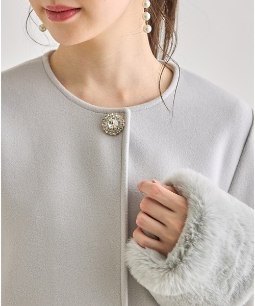 tocco closet レディース 2WAY袖口ファー付きクリアビジュー装飾 