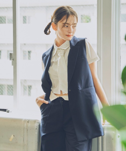 ブラウス シャツ ネクタイ付半袖シャツ レディース JUST A NOON ブラウス シャツ ネクタイ付きショートスリーブ