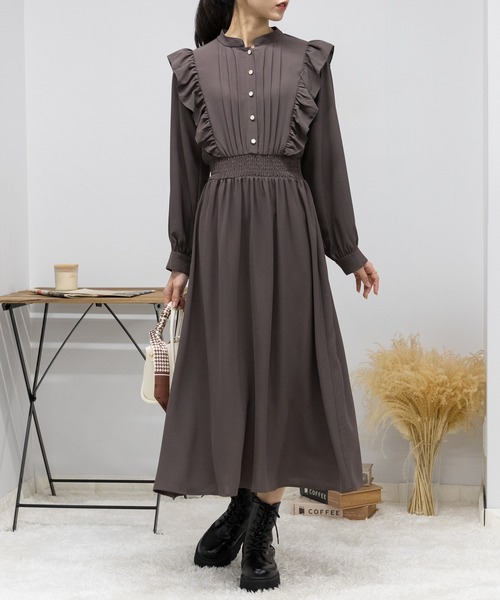 pumpkin port（パンプキンポート） ワンピース ピンタック パール釦 肩