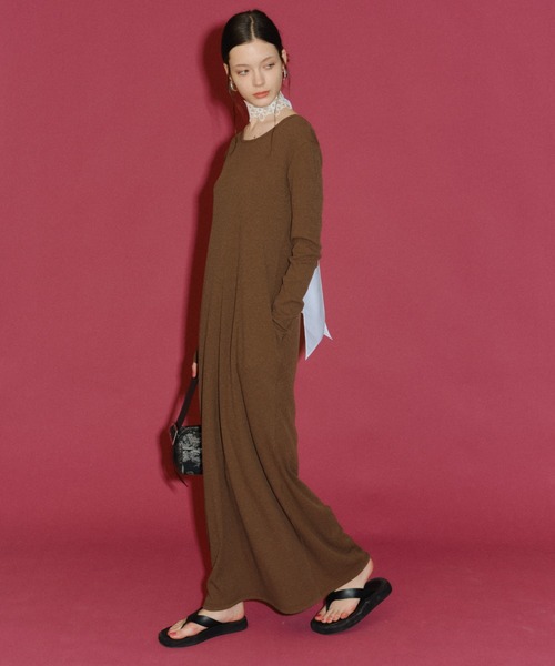 ワンピース 2way Uneck rib long dress/2way Uネックリブロングドレス