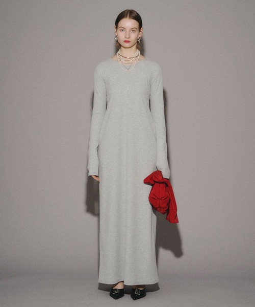 ワンピース 2way Uneck rib long dress/2way Uネックリブロングドレス