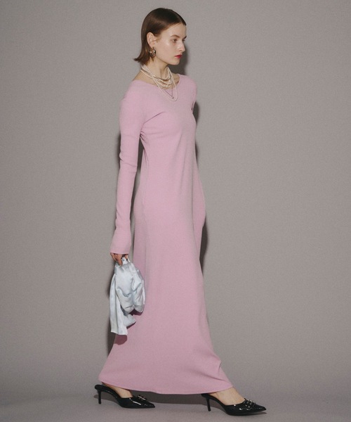 ワンピース 2way Uneck rib long dress/2way Uネックリブロングドレス