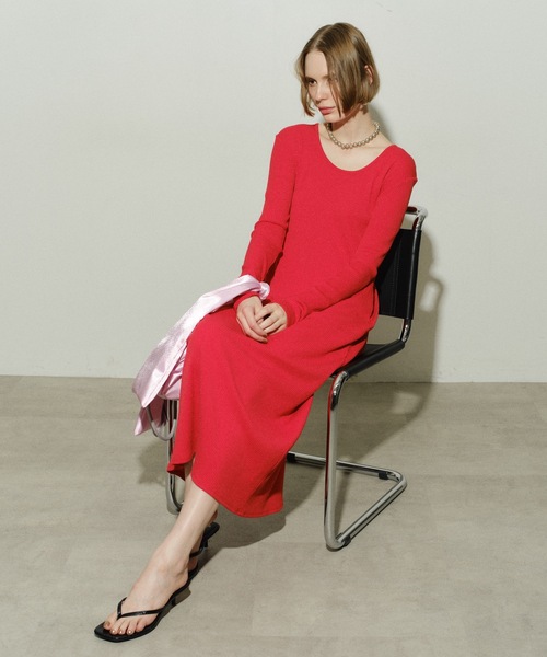 ワンピース 2way Uneck rib long dress/2way Uネックリブロングドレス