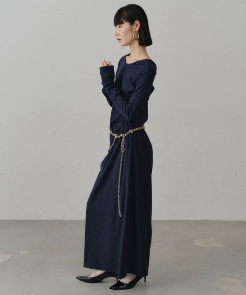 ワンピース 2way Uneck rib long dress/2way Uネックリブロングドレス