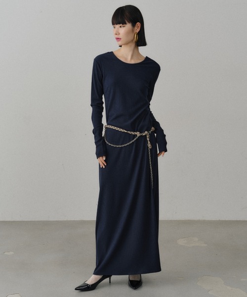 ワンピース 2way Uneck rib long dress/2way Uネックリブロングドレス