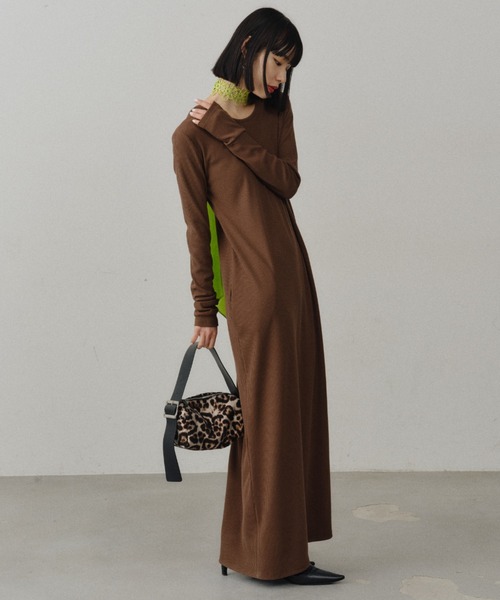 ワンピース 2way Uneck rib long dress/2way Uネックリブロングドレス