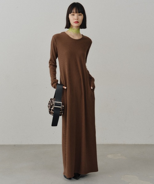 ワンピース 2way Uneck rib long dress/2way Uネックリブロングドレス