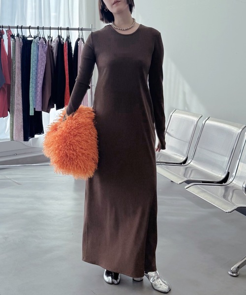 ワンピース 2way Uneck rib long dress/2way Uネックリブロングドレス