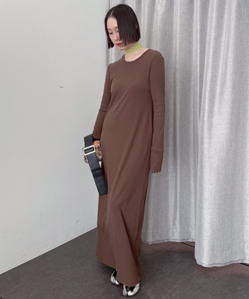 ワンピース 2way Uneck rib long dress/2way Uネックリブロングドレス