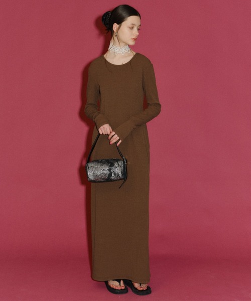 ワンピース 2way Uneck rib long dress/2way Uネックリブロングドレス