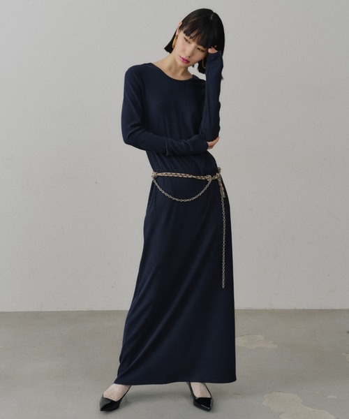 ワンピース 2way Uneck rib long dress/2way Uネックリブロングドレス