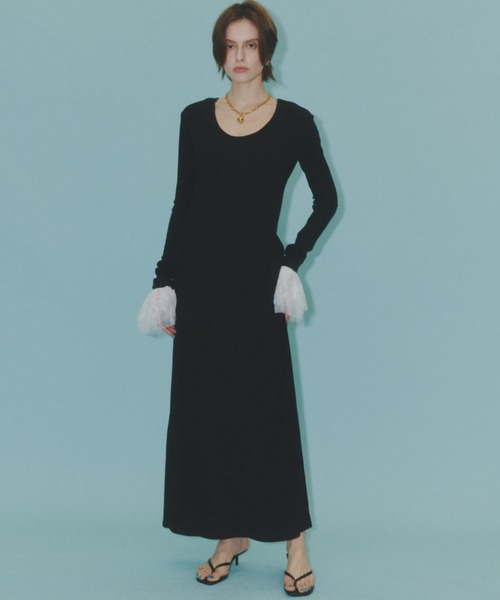ワンピース 2way Uneck rib long dress/2way Uネックリブロングドレス