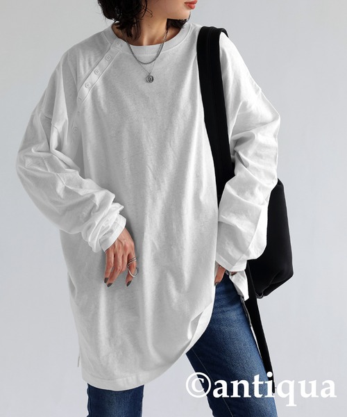 tシャツ 綿麻混ロングTシャツ レディース メンズ | antiqua | 01
