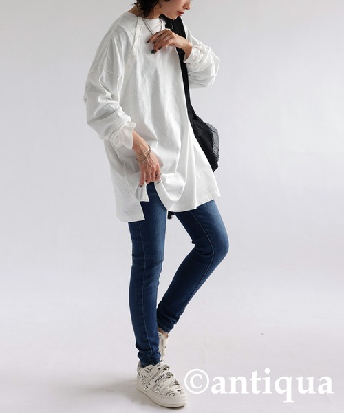 tシャツ 綿麻混ロングTシャツ レディース メンズ | antiqua | 04