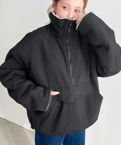moment+ ブルゾン ジャンバー 裏ボアナイロンスタンドカラーアノラック
