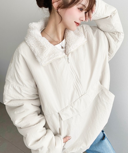 moment+ ブルゾン ジャンバー 裏ボアナイロンスタンドカラーアノラック