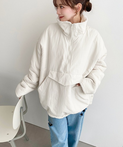moment+ ブルゾン ジャンバー 裏ボアナイロンスタンドカラーアノラック