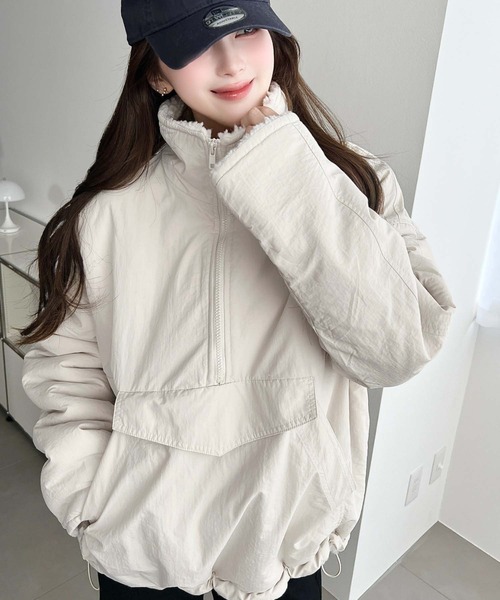 moment+ ブルゾン ジャンバー 裏ボアナイロンスタンドカラーアノラック