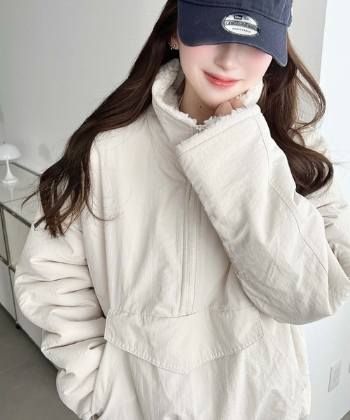 moment+ ブルゾン ジャンバー 裏ボアナイロンスタンドカラーアノラック