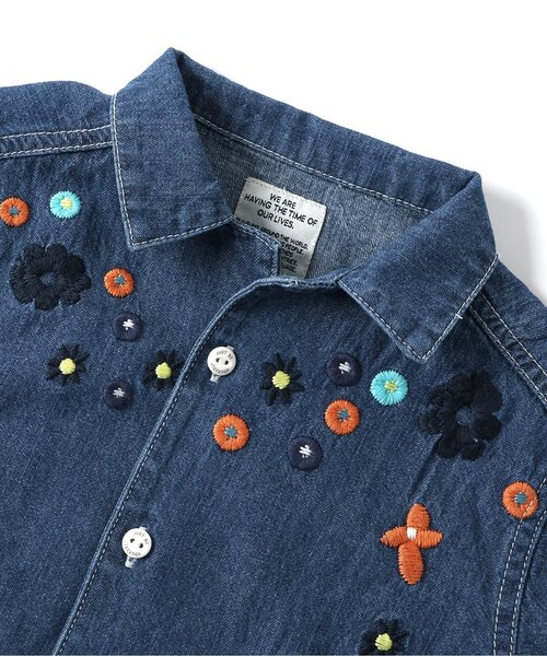 BREEZE（ブリーズ） ブラウス シャツ デニムフラワー刺繍シャツ キッズ