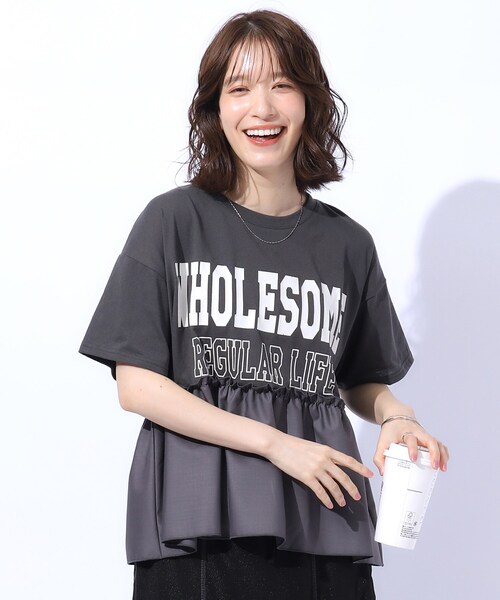 Cutie Blonde tシャツ 一枚でこなれ見え 裾フリル切り替えT