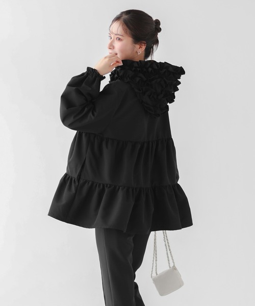 Fit more ブラウス シャツ 切り替えフリルティアードトップス