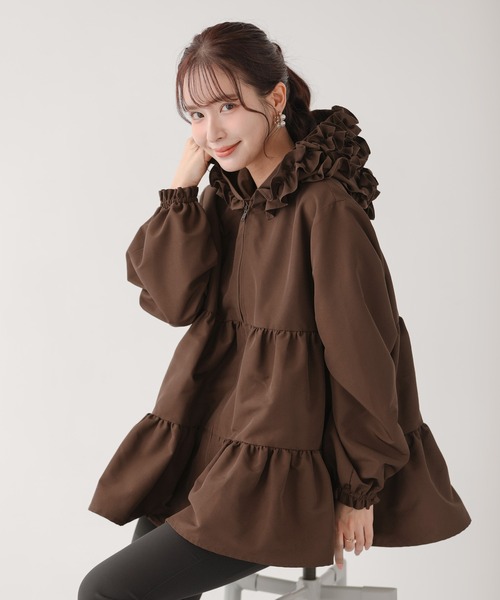 Fit more（フィットモア） コート アウター フリルフードティアード