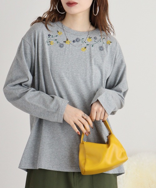 Emago tシャツ EMAGO お花刺繍プルオーバー レディース