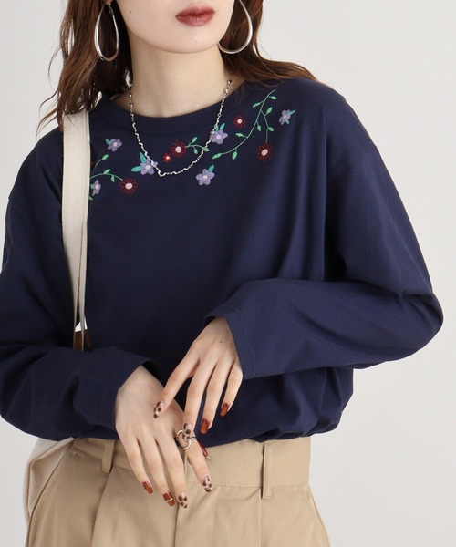 tシャツ EMAGO 花刺繍プルオーバー レディース EMAGO 花刺繍プルオーバー（Tシャツ/カットソー）｜Emago