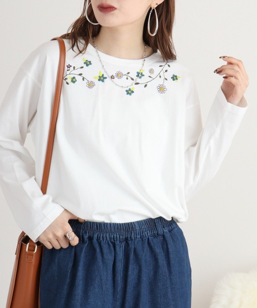 tシャツ EMAGO お花刺繍プルオーバー レディース