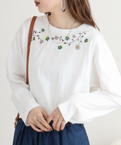 Emago tシャツ EMAGO お花刺繍プルオーバー レディース