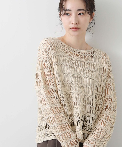 ニット セーター クロシェ透かしボートネックニット レディース Gready Brilliant ニット セーター クロシェ透かしボートネック