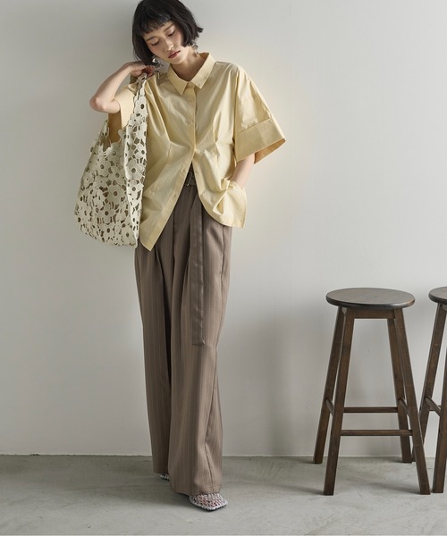 パンツ yon THE Yon パンツ ストライプベルトタックパンツ レディース